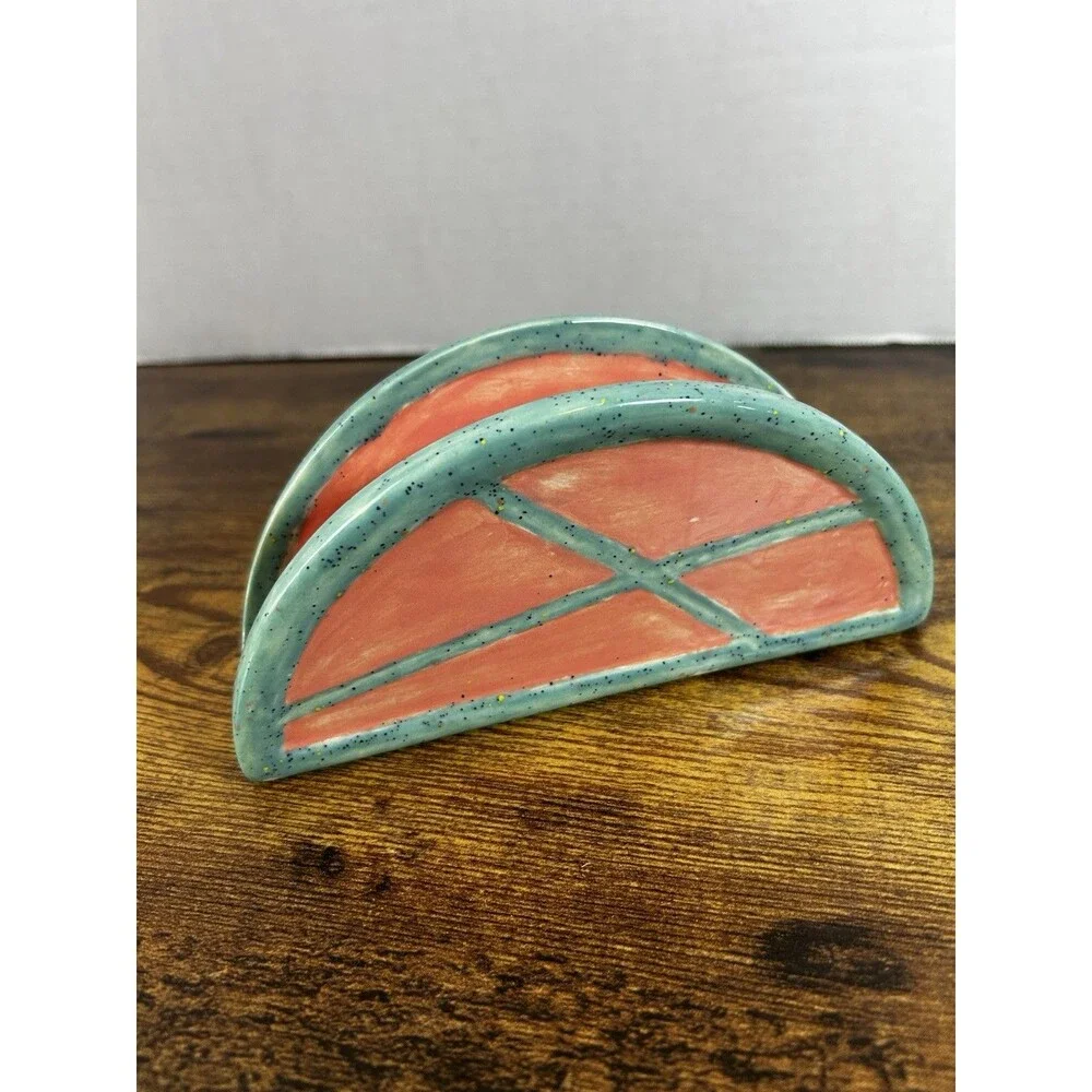 Vintage Ceramic Napkin Holder Coral Teal Speckled Retro Kitchen Decor Stand MCM